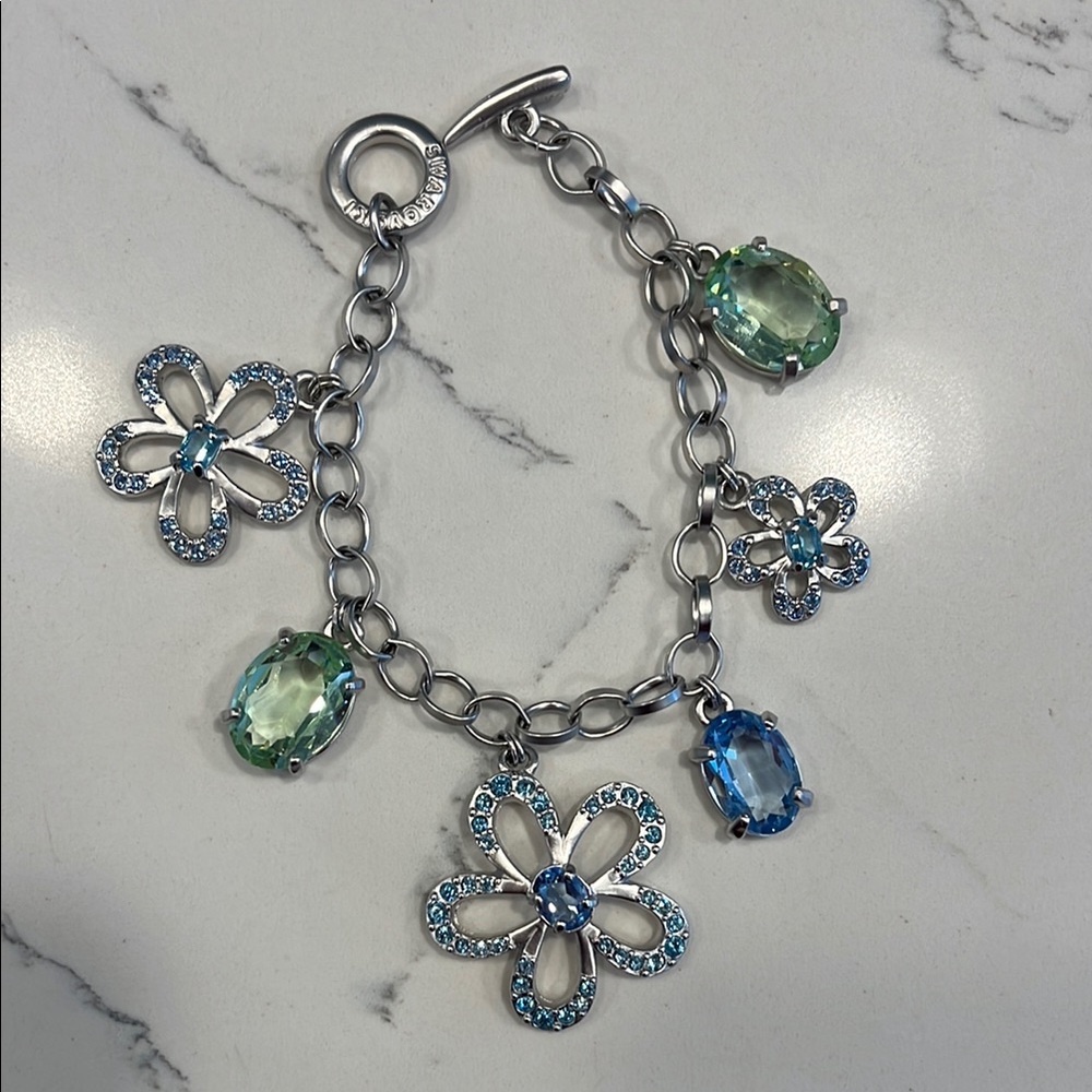 Elegant Swarvoski Silver Flower Charm Bracelet